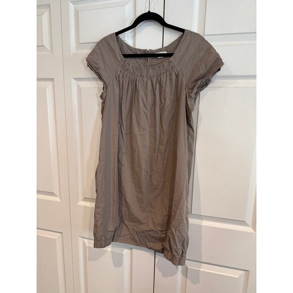 Vince Taupe Minimalist Natural Capsule Gathered Neck Dress Lightweight - Picture 2 of 8